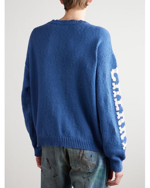 CHERRY LA Blue Logo-intarsia Cotton Sweater for men
