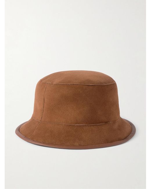 Loro Piana Brown Lys Reversible Leather-Trimmed Shearling Bucket Hat for men