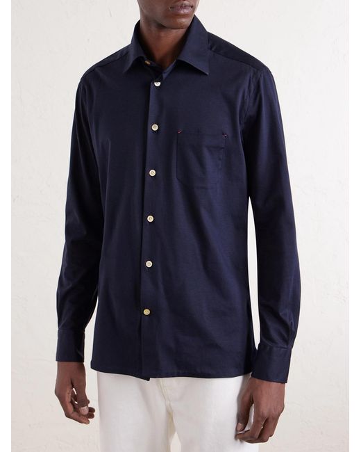 Kiton Blue Cotton-Jersey Shirt for men