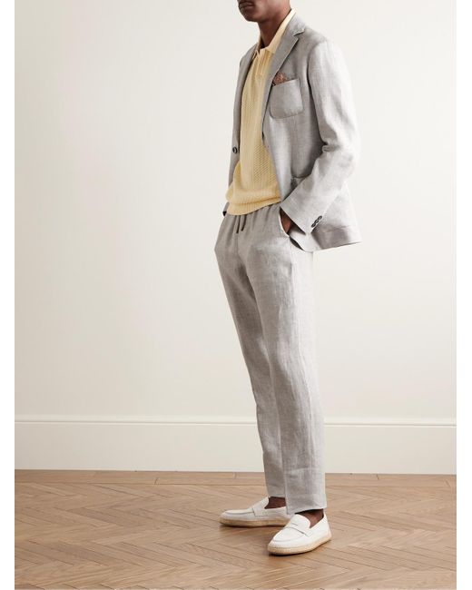 Agnona Gray Straight-leg Linen-twill Drawstring Suit Trousers for men