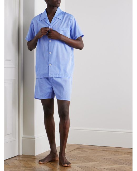 Derek Rose Blue Amalfi Camp-Collar Cotton-Batiste Pyjama Set for men