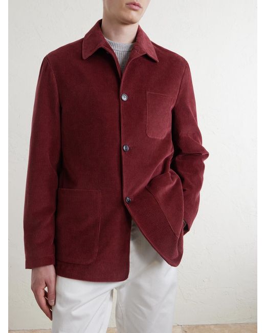 Canali Red Cotton-Corduroy Overshirt for men