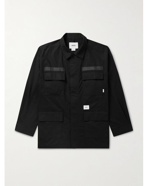 (w)taps Black Logo-embroidered Cotton-ripstop Overshirt for men
