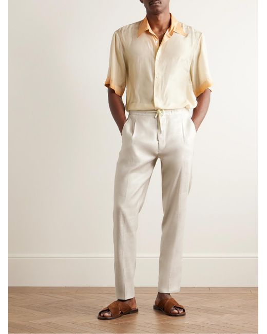 Lardini Natural Straight-leg Pleated Linen-blend Twill Drawstring Trousers for men