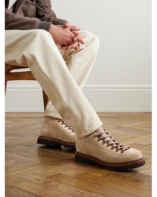 Brunello Cucinelli Natural Flannel And Full-Grain Leather-Trimmed Suede Boots for men