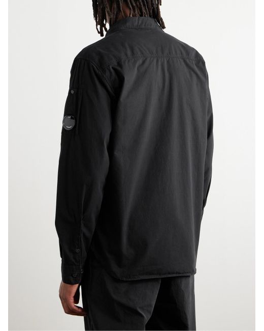 C P Company Hemdjacke aus Baumwollgabardine mit Logoapplikation in Stückfärbung in Black für Herren