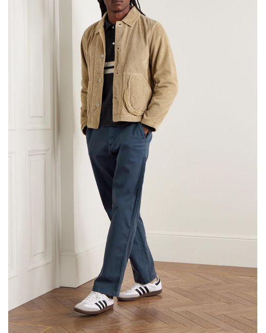 Corridor NYC Blue Straight-Leg Garment-Dyed Stretch-Cotton Twill Trousers for men