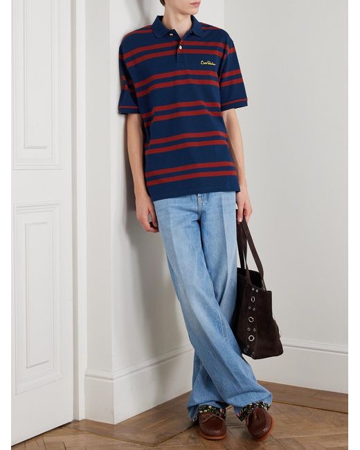 Valentino Garavani Blue Chez Logo-embroidered Striped Cotton-piqué Polo Shirt for men