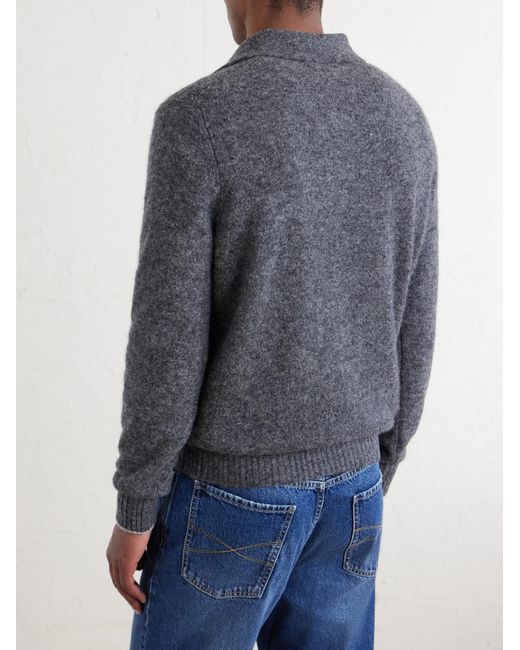 Brunello Cucinelli Gray Alpaca-Blend Polo Sweater for men