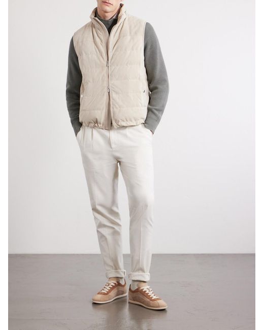 Brunello Cucinelli Natural Hooded Suede Down Gilet for men