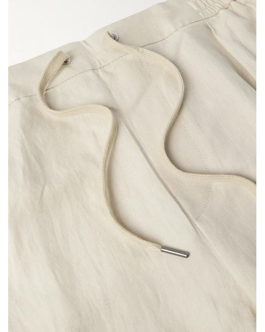Ralph Lauren Natural Dorest Straight-leg Pleated Silk And Linen-blend Drawstring Shorts for men