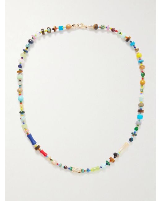 Luis Morais Natural 14-Karat, Agate And Diamond Beaded Necklace for men