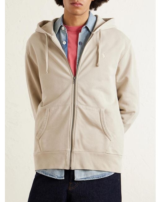 Polo Ralph Lauren Natural Logo-embroidered Cotton-jersey Zip-up Hoodie for men