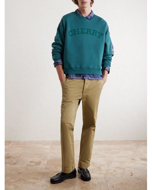 CHERRY LA Blue America's Favorite Crewneck Logo-Print Embroidered Cotton-Jersey Sweatshirt for men