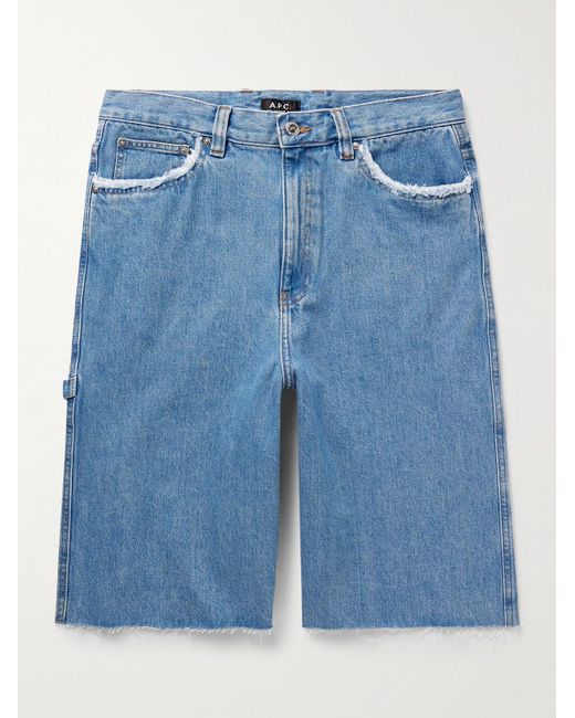 A.P.C. Blue Oakland Straight-leg Frayed Denim Shorts for men