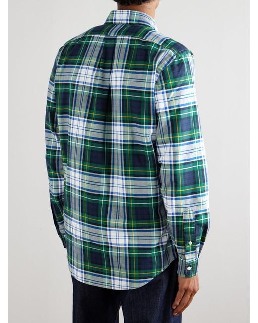 Polo Ralph Lauren Blue Button-down Collar Logo-embroidered Checked Cotton Oxford Shirt for men