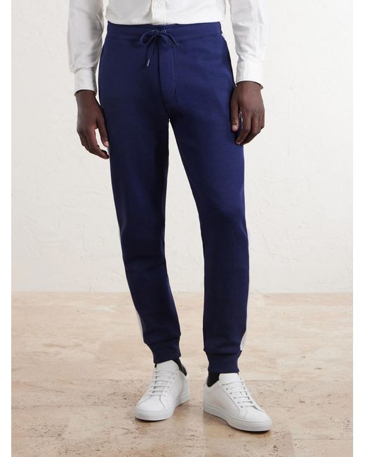 Polo Ralph Lauren Blue Wimbledon Tapered Mesh-Trimmed Cotton-Blend Track Pants for men