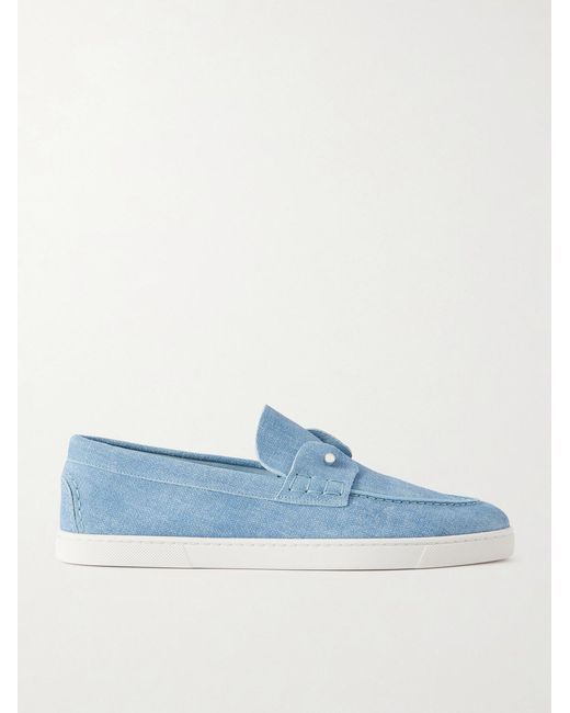 Christian Louboutin Blue Chambeliboat Embellished Printed Suede Loafers for men