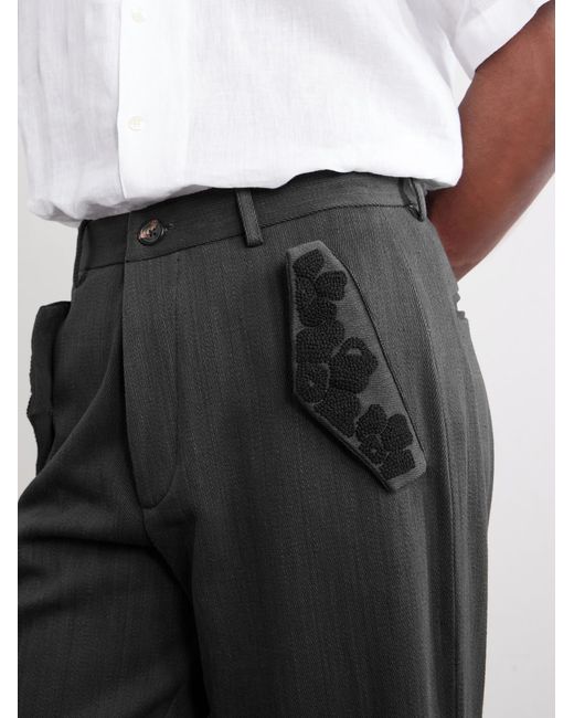 Kartik Research Black Straight-Leg Embroidered Cotton-Twill Trousers for men