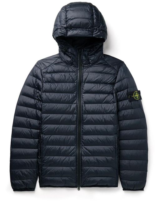 Stone Island Blue Logo-appliquéd Quilted Shell Hooded Down Jacket for men