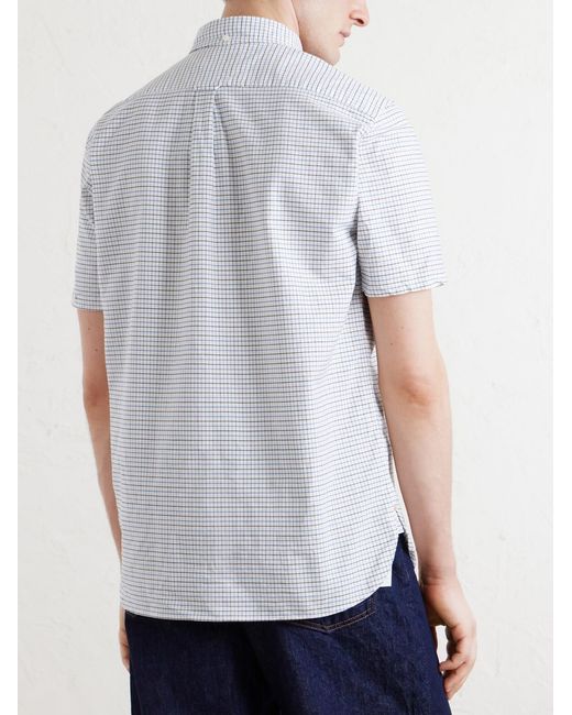 Beams Plus White Button-Down Collar Checked Cotton Shirt for men