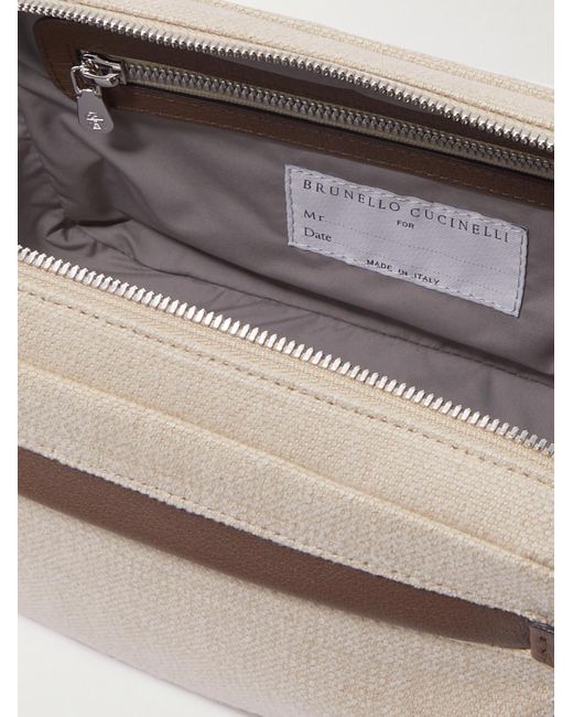 Brunello Cucinelli Natural Leather-trimmed Cotton And Linen-blend Wash Bag for men