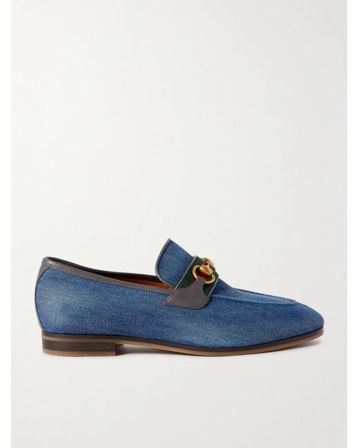 Gucci Blue Paride Leather-trimmed Denim Horsebit Loafers for men