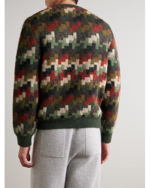 Aimé Leon Dore Green Camouflage-Print Houndstooth Alpaca-Blend Sweater for men