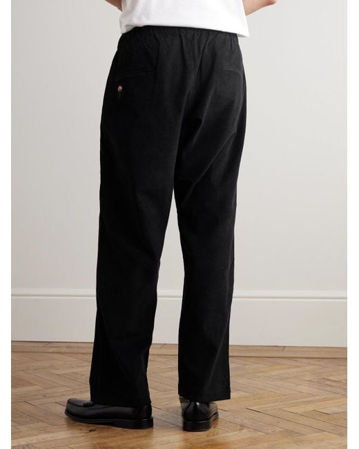 Kardo Black Taka Straight-Leg Embroidered Cotton-Corduroy Trousers for men
