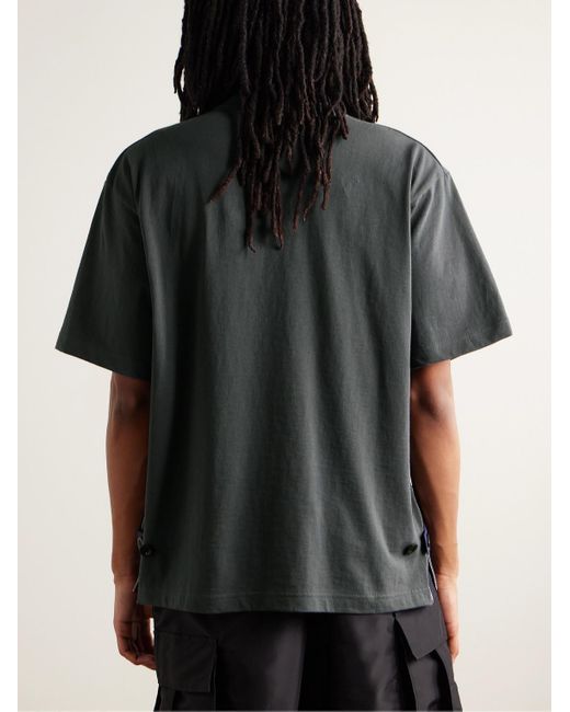 Sacai Black Grosgrain-trimmed Button And Zip-detailed Cotton-jersey T-shirt for men