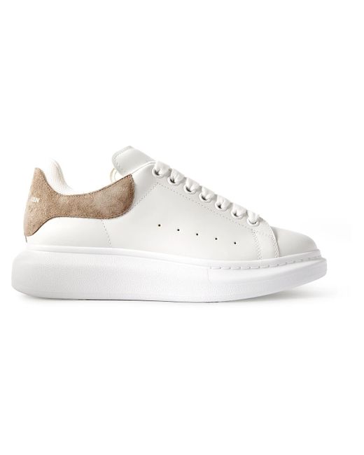 Alexander McQueen White Exaggerated-Sole Suede-trimmed Leather Sneakers for men