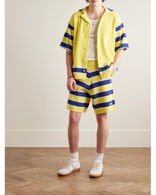 Marni Yellow Straight-leg Logo-appliqued Striped Cotton-blend Terry Shorts for men