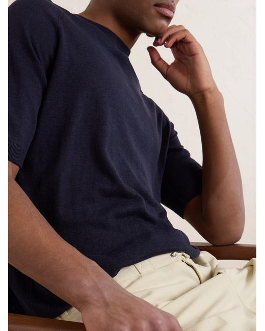 Piacenza 1733 Blue Silk And Linen-Blend T-Shirt for men