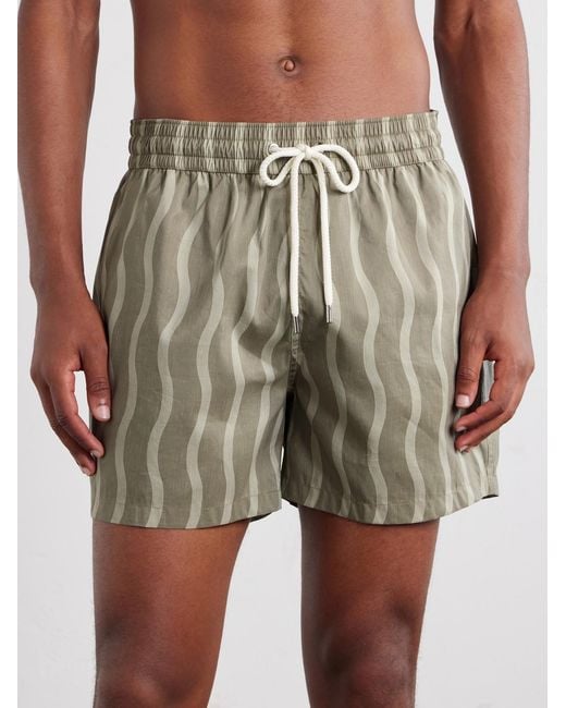 Frescobol Carioca White Rio Straight-Leg Mid-Length Printed Linen-Blend Swim Shorts for men
