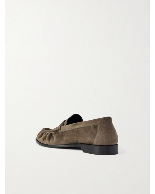 Saint Laurent Gray Le Loafer Monogram Logo-Appliquéd Suede Penny Loafers for men
