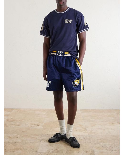 Human Made Blue Straight-Leg Logo-Embroidered Cotton-Blend Shorts for men