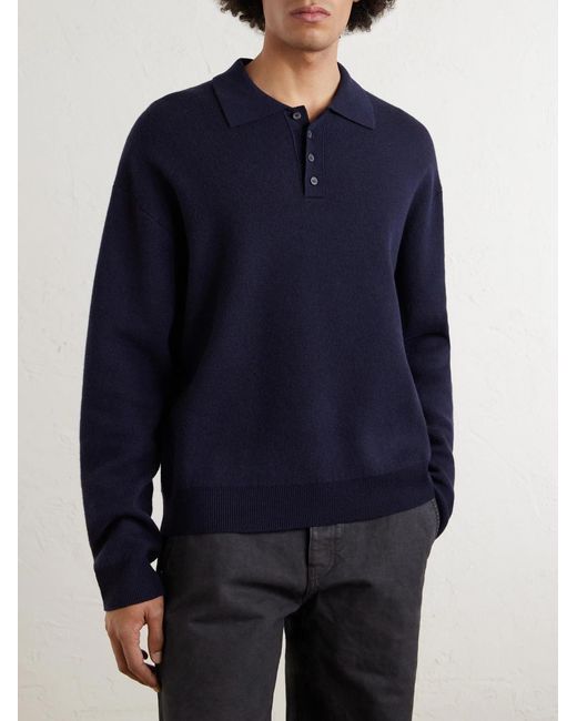 Loewe Blue Wool-blend Polo Sweater for men