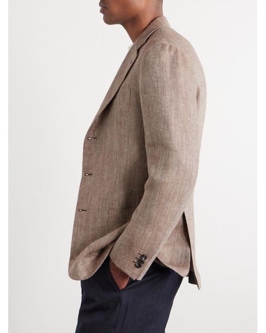 J. Mueser Brown Herrinbone Linen Blazer for men
