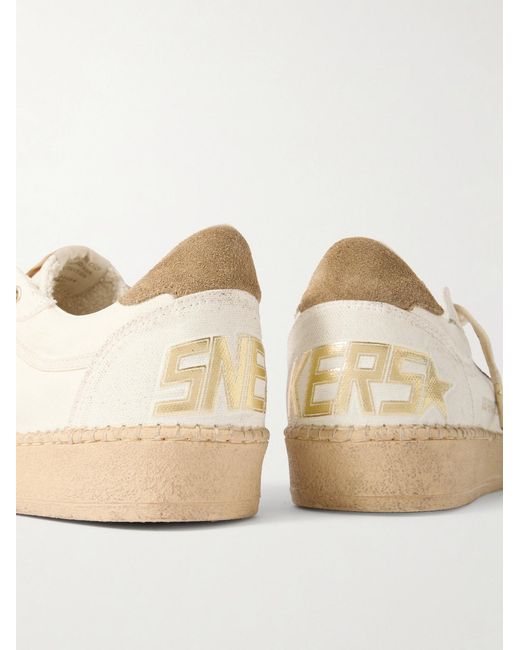Golden Goose Deluxe Brand Natural Ball Star Distressed Suede-Trimmed Canvas Sneakers for men