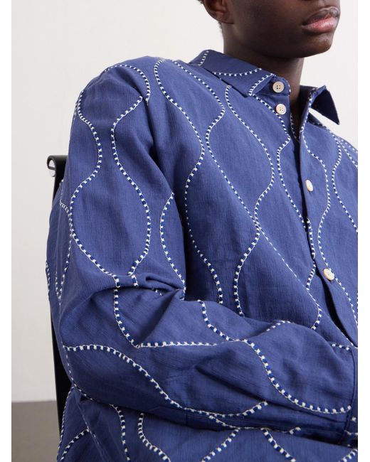 A Kind Of Guise Blue Pino Embroidered Cotton Shirt for men