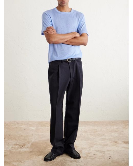 Saman Amel Blue Amo Straight-leg Cotton-blend Suit Trousers for men