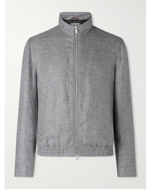 Brunello Cucinelli Gray Wool, Linen And Silk-Blend Bomber Jacket for men
