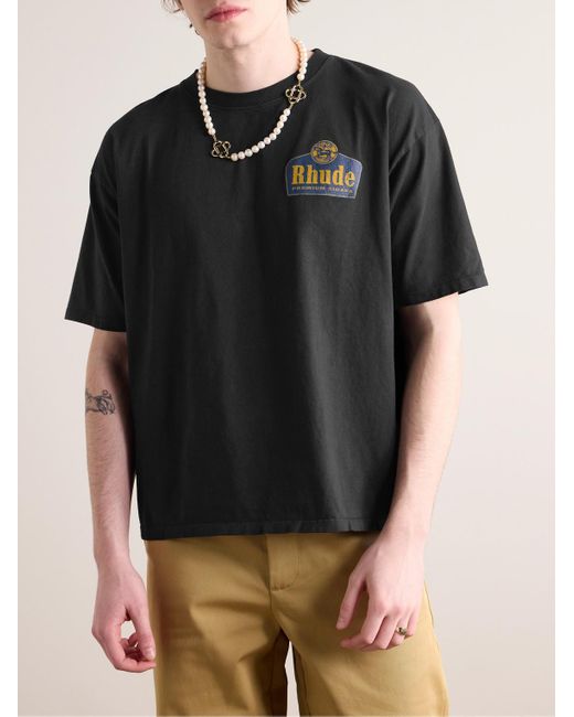 T-shirt in jersey di cotone con logo di Rhude in Black da Uomo