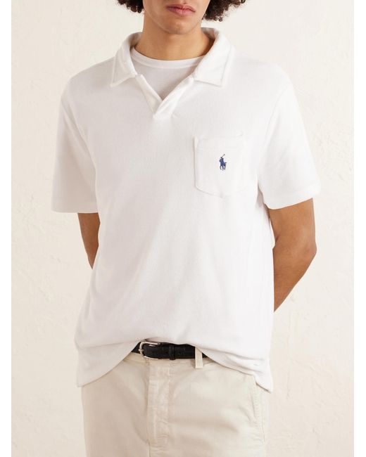 Polo Ralph Lauren White Logo-embroidered Cotton-blend Terry Polo Shirt for men