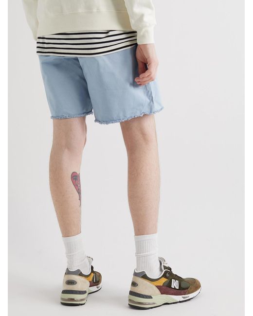 Beams Plus Blue Wide-Leg Distressed Cotton-Gabardine Bermuda Shorts for men