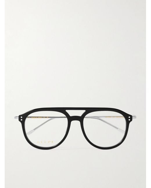 Gucci Black Aviator-Style Acetate And-Tone Optical Glasses for men