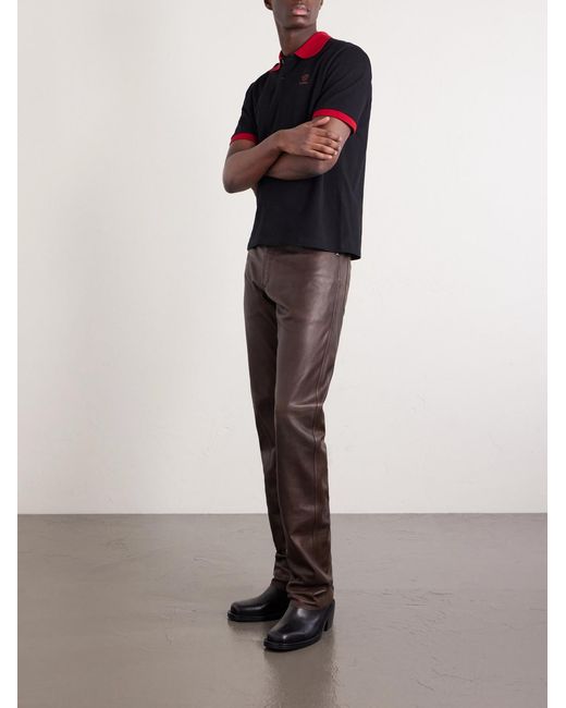 Versace Brown Straight-leg Leather Trousers for men