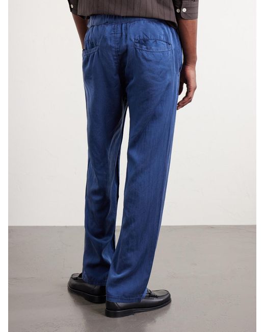 Remi Relief Blue Straight-leg Silk And Cotton-blend Satin Trousres for men