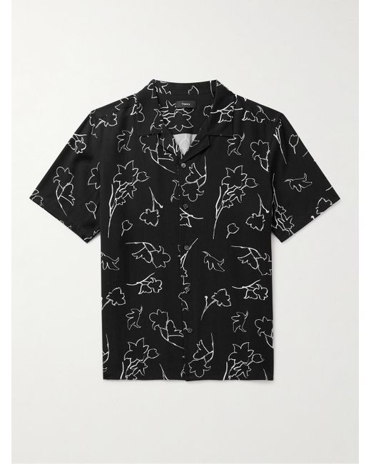 Theory Black Irving Camp-collar Floral-print Lyocell Shirt for men