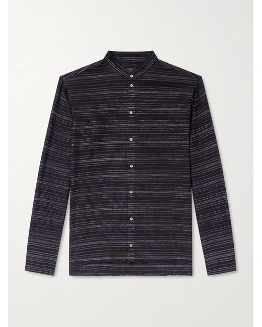 424 Blue Hoorsenbuhs Embroidered Striped Cotton-Blend Flannel Shirt for men